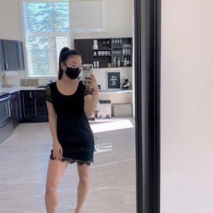 Black Crochet Lace Look short sleeve dress